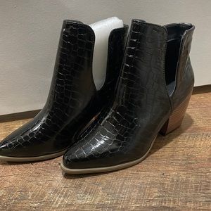 Black shiny snake skin texture booties never worn